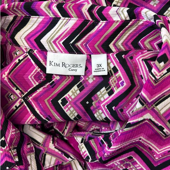 Kim Rogers Curvy Womens 3X Long Sleeve Button-Up Chevron Zigzag Print Blouse - Picture 6 of 9